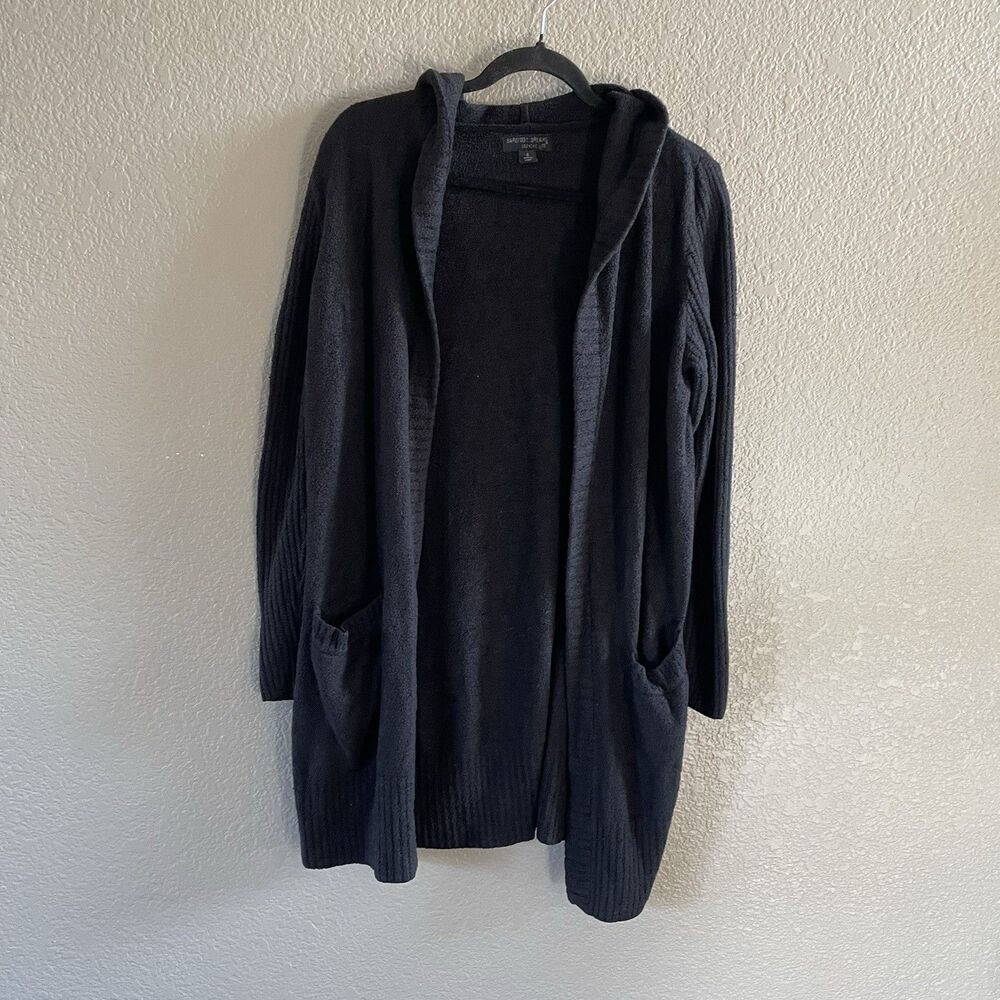 Barefoot Dreams Cardigan Womens Small Black Hooded Cozy Chic Lite Boho Long